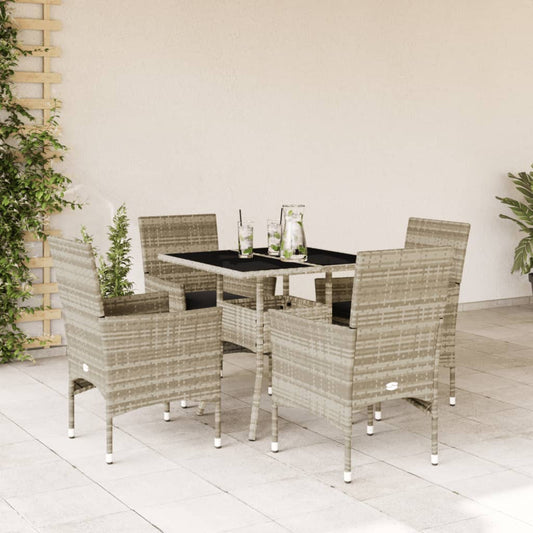 5-tlg. Garten-Essgruppe mit Kissen Hellgrau Poly Rattan Glas