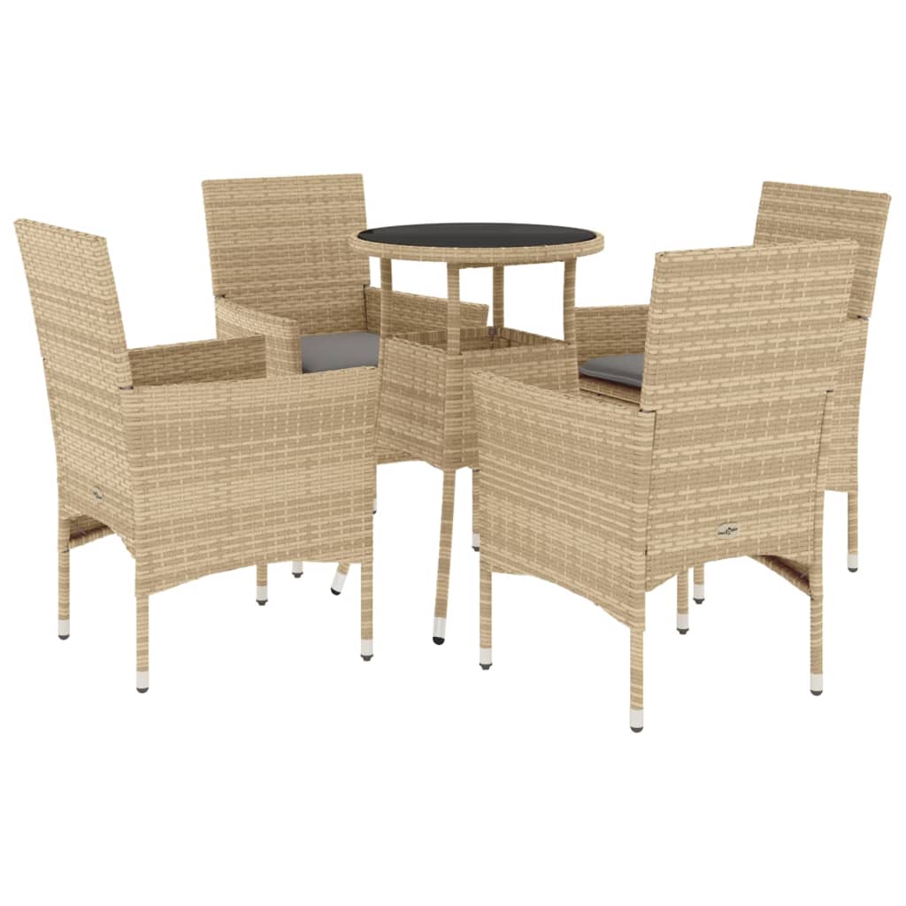 5-tlg. Garten-Essgruppe mit Kissen Beige Poly Rattan und Glas