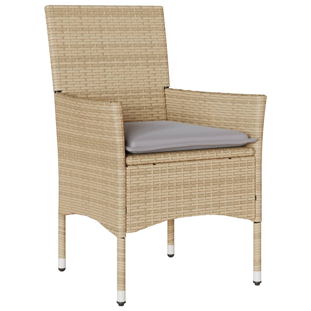 5-tlg. Garten-Essgruppe mit Kissen Beige Poly Rattan und Glas