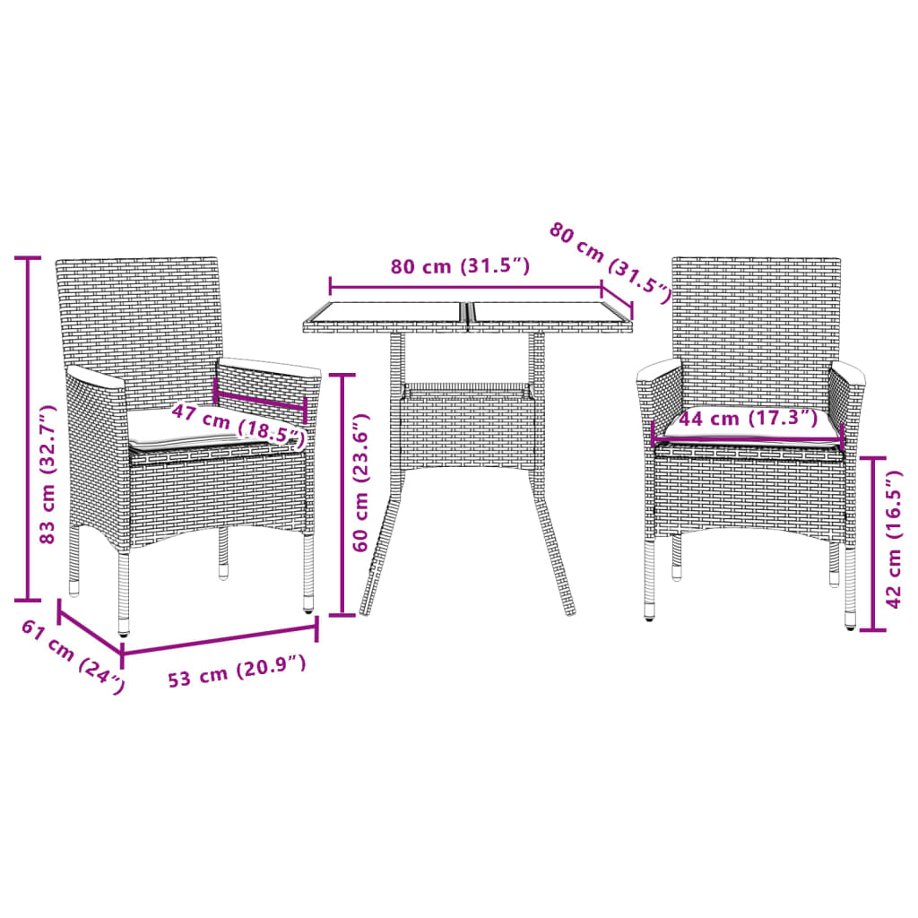 7-tlg. Garten-Essgruppe mit Kissen Schwarz Poly Rattan Akazie