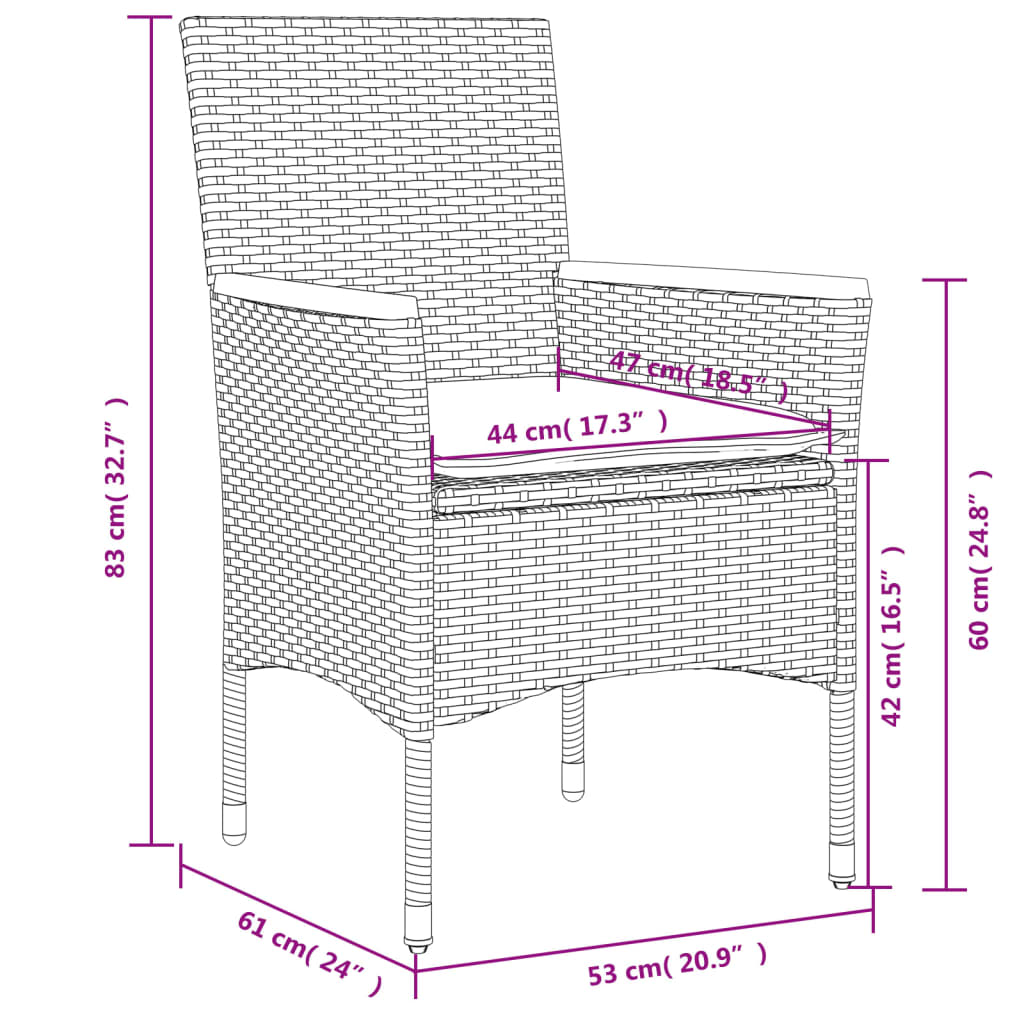 7-tlg. Garten-Essgruppe mit Kissen Schwarz Poly Rattan Akazie