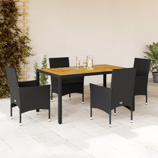 5-tlg. Garten-Essgruppe mit Kissen Schwarz Poly Rattan Akazie