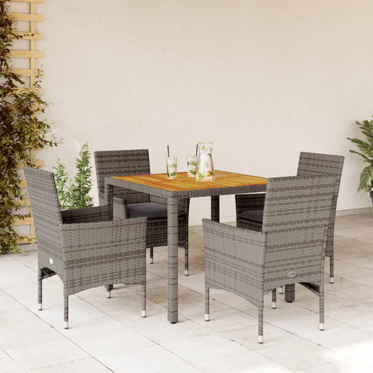 5-tlg. Garten-Essgruppe mit Kissen Grau Poly Rattan Akazie