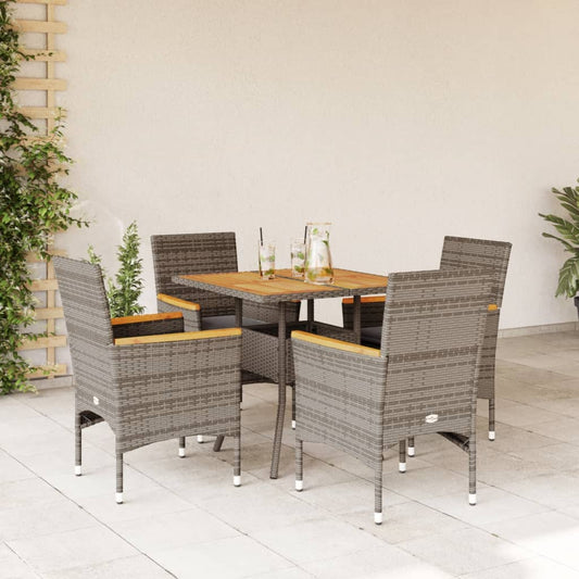 5-tlg. Garten-Essgruppe mit Kissen Grau Poly Rattan Akazie