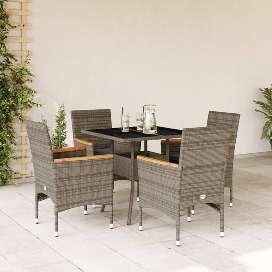 5-tlg. Garten-Essgruppe mit Kissen Grau Poly Rattan und Glas