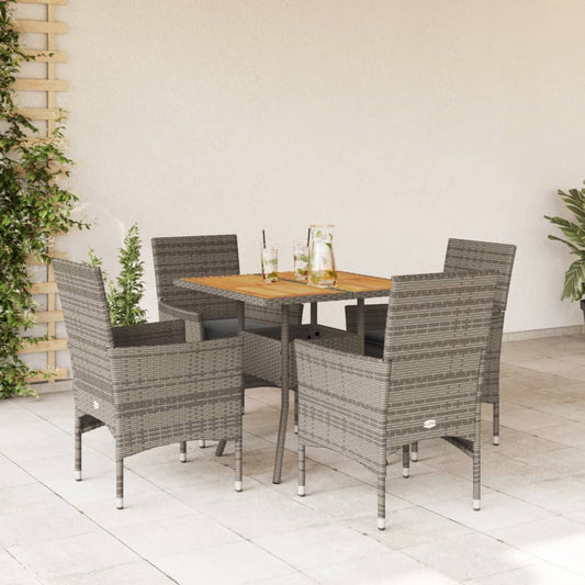 5-tlg. Garten-Essgruppe mit Kissen Grau Poly Rattan Akazie