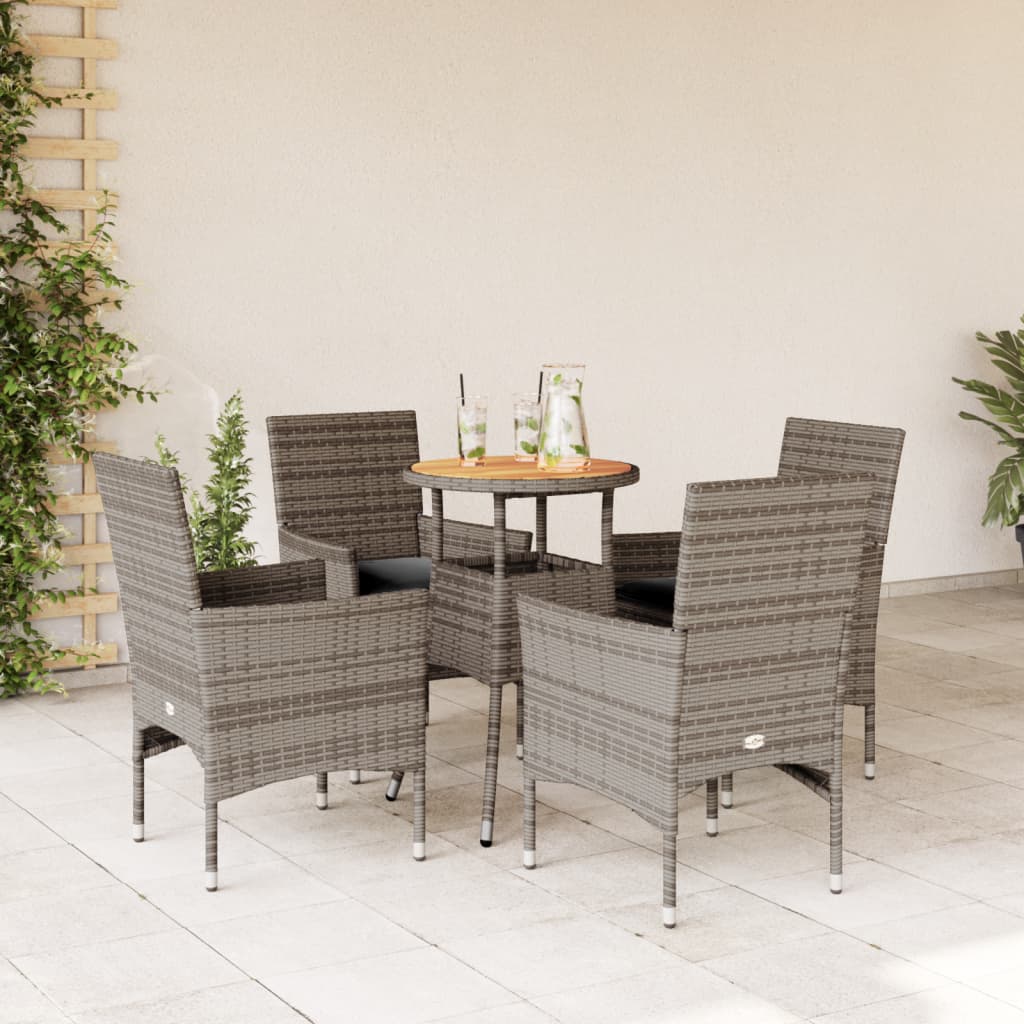 5-tlg. Garten-Essgruppe mit Kissen Grau Poly Rattan Akazie