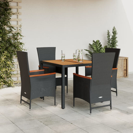 5-tlg. Garten-Essgruppe mit Kissen Schwarz Poly Rattan