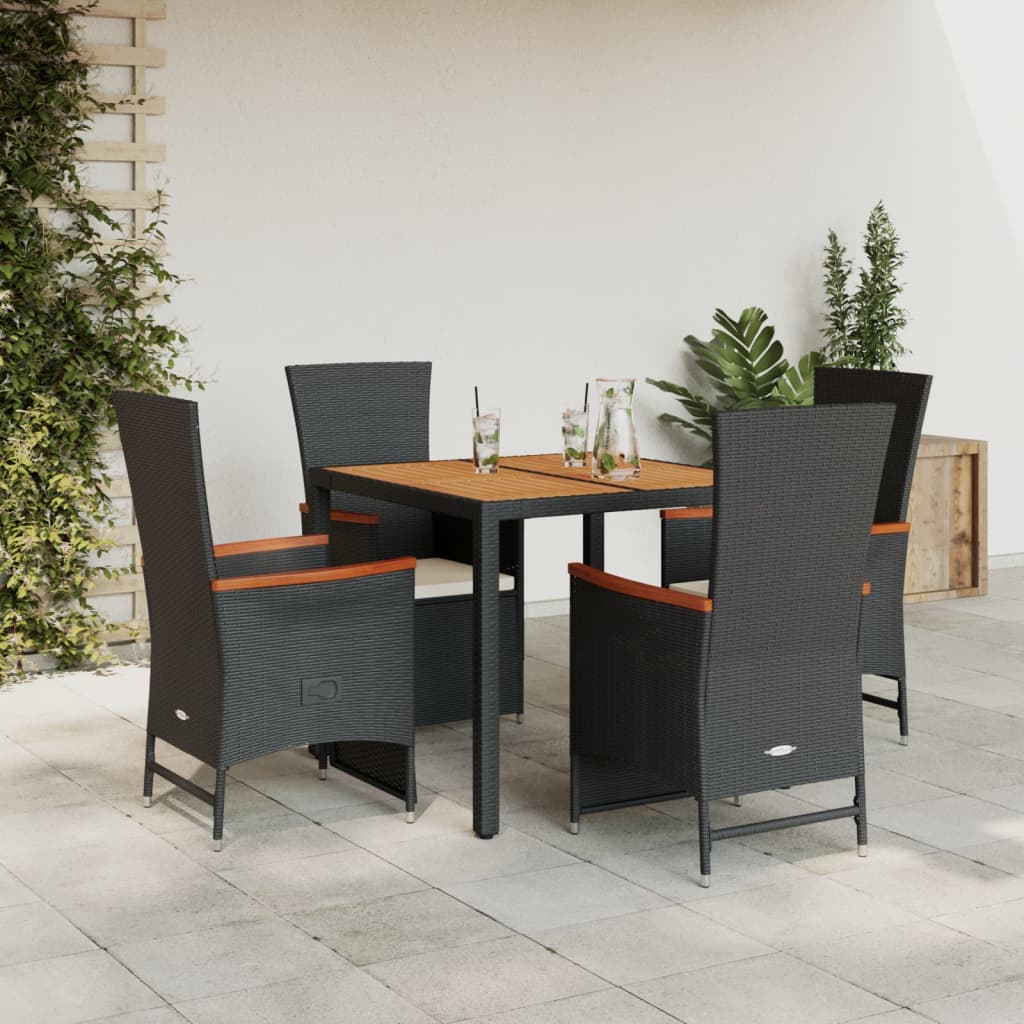 5-tlg. Garten-Essgruppe mit Kissen Schwarz Poly Rattan