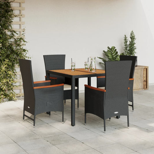 5-tlg. Garten-Essgruppe mit Kissen Schwarz Poly Rattan