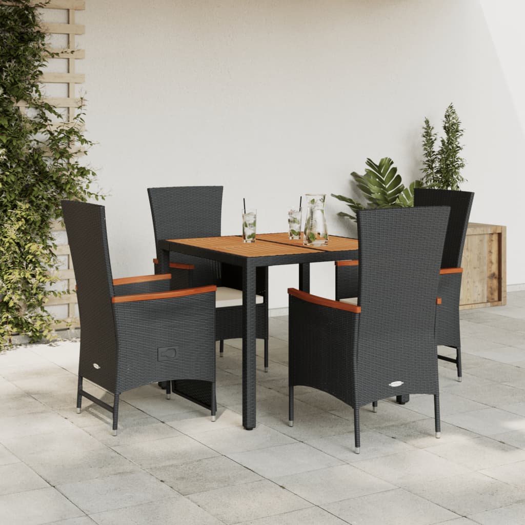 5-tlg. Garten-Essgruppe mit Kissen Schwarz Poly Rattan