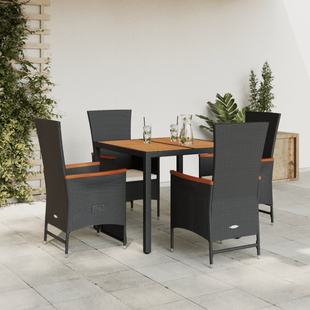 5-tlg. Garten-Essgruppe mit Kissen Schwarz Poly Rattan