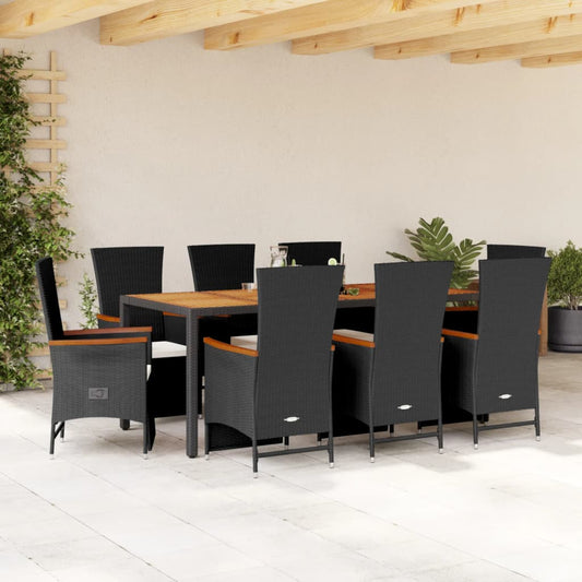 9-tlg. Garten-Essgruppe mit Kissen Schwarz Poly Rattan