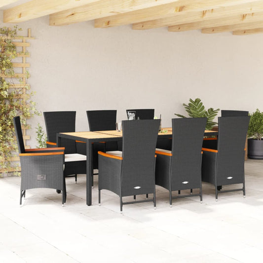 9-tlg. Garten-Essgruppe mit Kissen Schwarz Poly Rattan