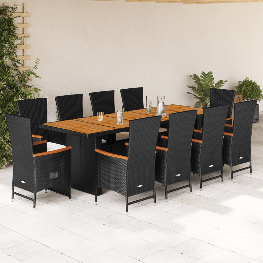 11-tlg. Garten-Essgruppe mit Kissen Schwarz Poly Rattan