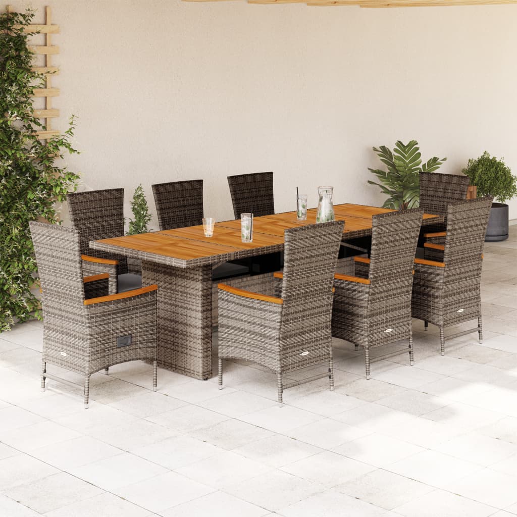 9-tlg. Garten-Essgruppe mit Kissen Grau Poly Rattan