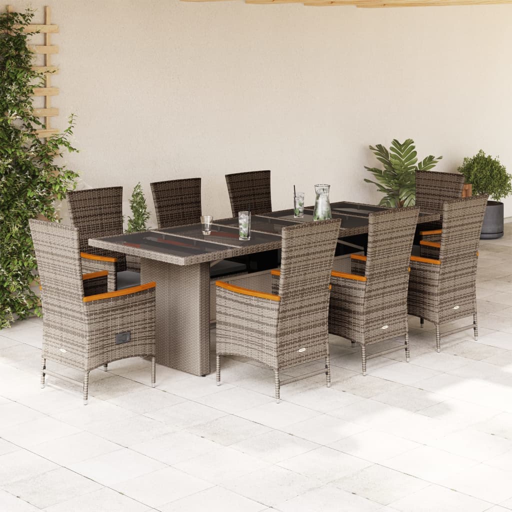 9-tlg. Garten-Essgruppe mit Kissen Grau Poly Rattan