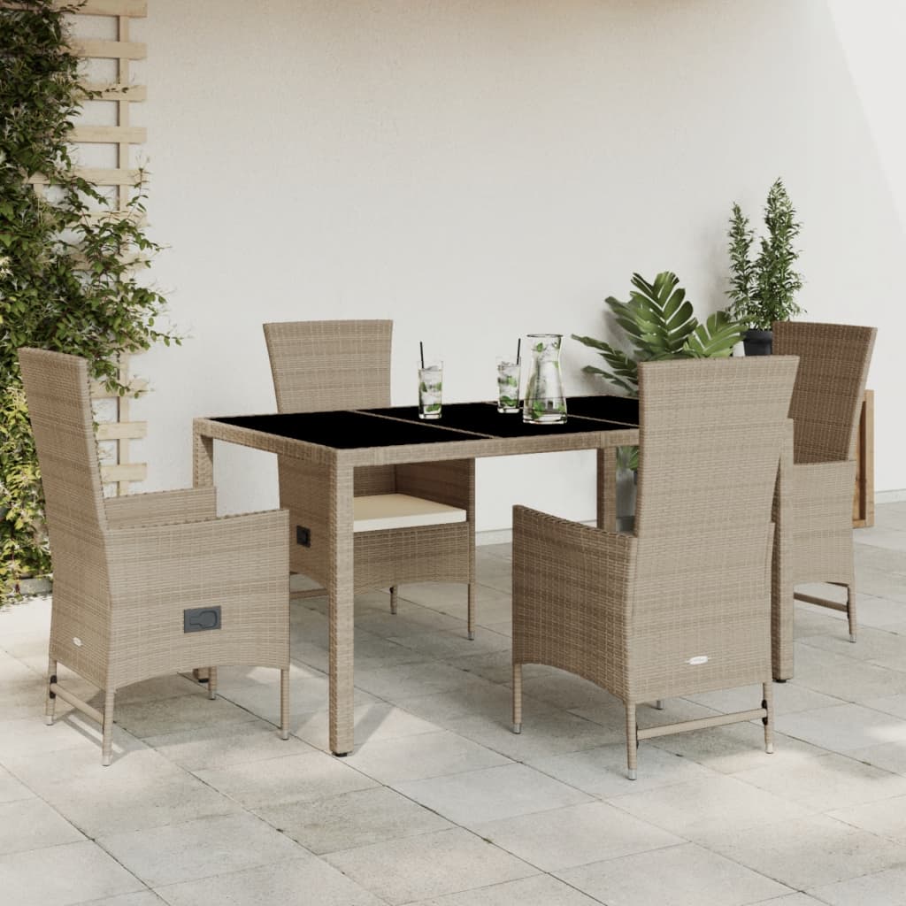 5-tlg. Garten-Essgruppe mit Kissen Beige Poly Rattan