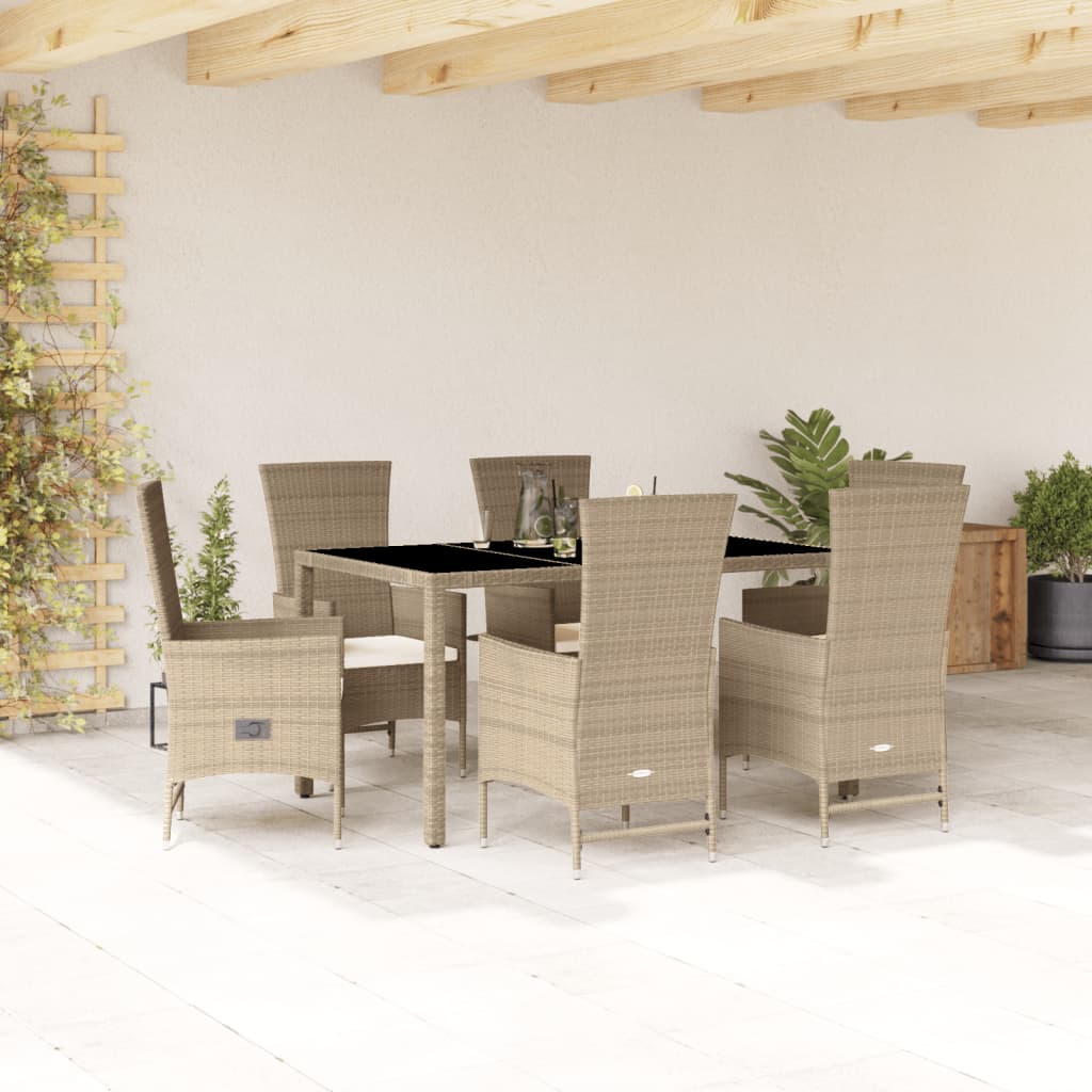 7-tlg. Garten-Essgruppe mit Kissen Beige Poly Rattan