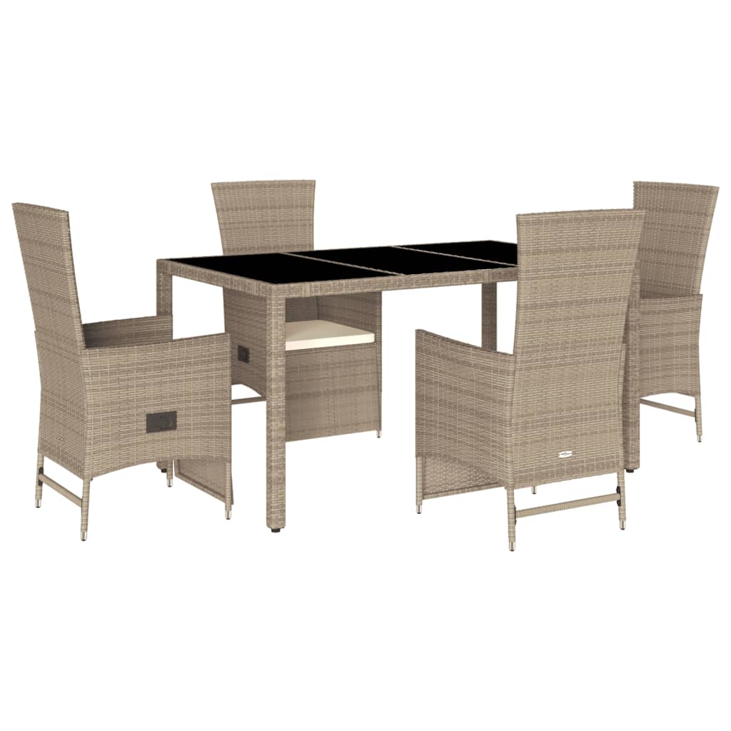 5-tlg. Garten-Essgruppe mit Kissen Beige Poly Rattan