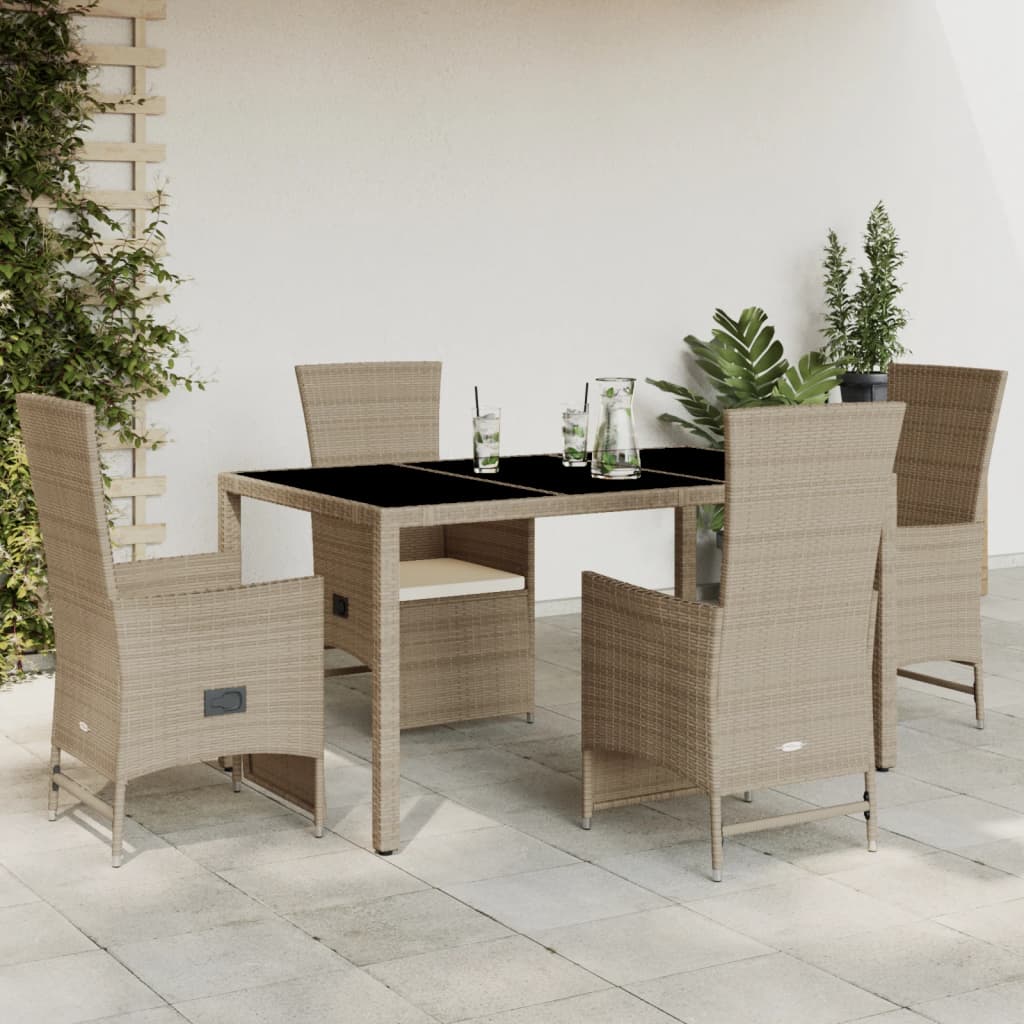 5-tlg. Garten-Essgruppe mit Kissen Beige Poly Rattan