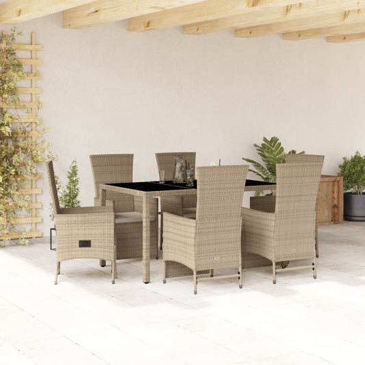 7-tlg. Garten-Essgruppe mit Kissen Beige Poly Rattan