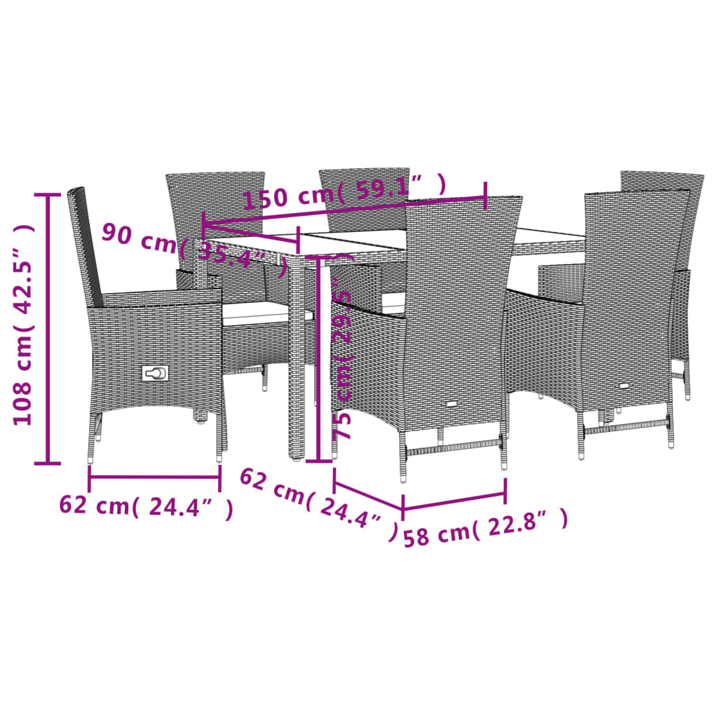 7-tlg. Garten-Essgruppe mit Kissen Beige Poly Rattan