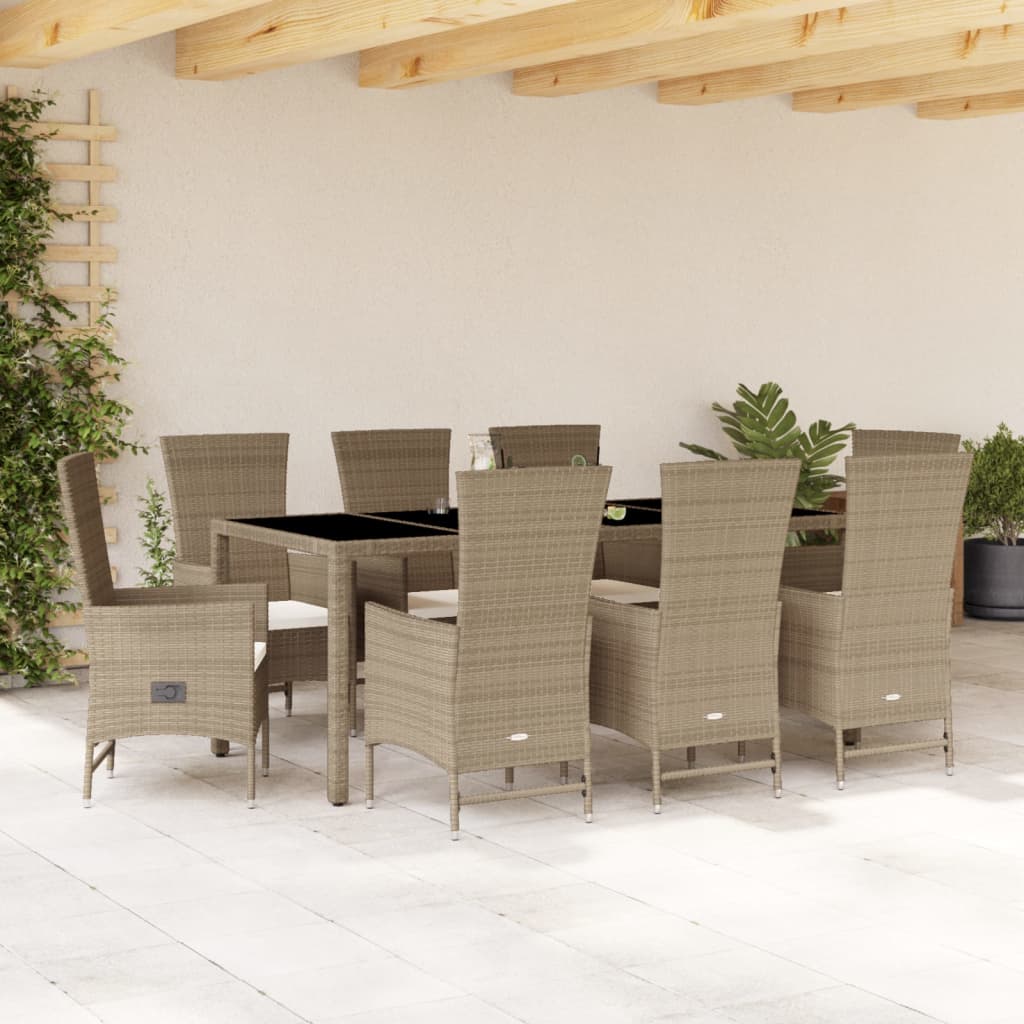 9-tlg. Garten-Essgruppe mit Kissen Beige Poly Rattan