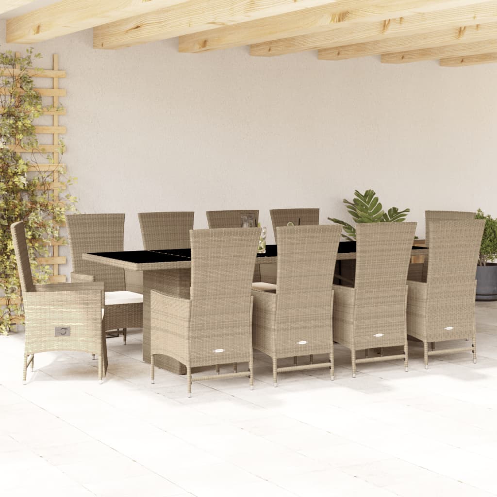 11-tlg. Garten-Essgruppe mit Kissen Beige Poly Rattan