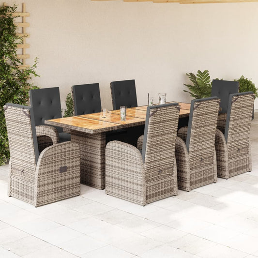 9-tlg. Garten-Essgruppe mit Kissen Grau Poly Rattan