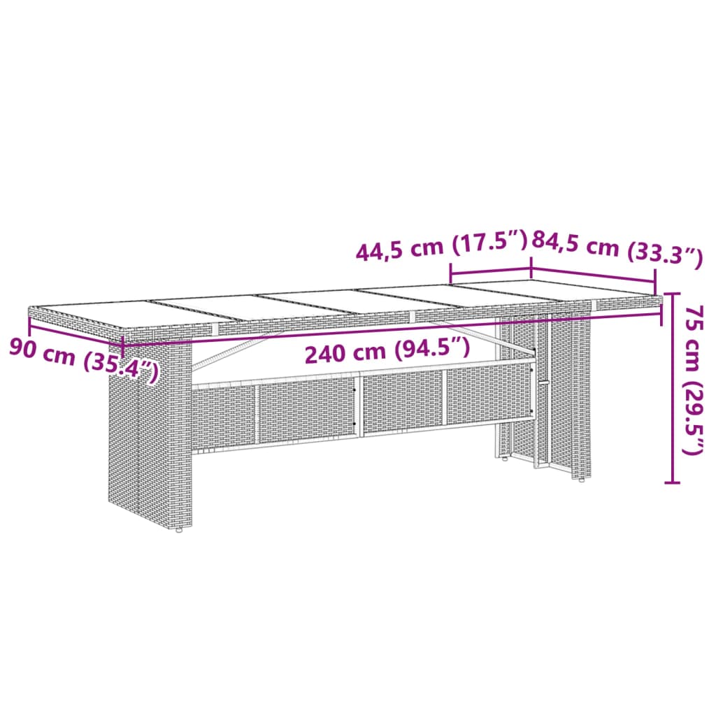 7-tlg. Garten-Essgruppe mit Kissen Grau Poly Rattan