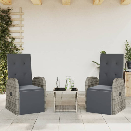 3-tlg. Garten-Essgruppe mit Kissen Grau Poly Rattan