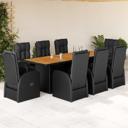 9-tlg. Garten-Essgruppe mit Kissen Schwarz Poly Rattan