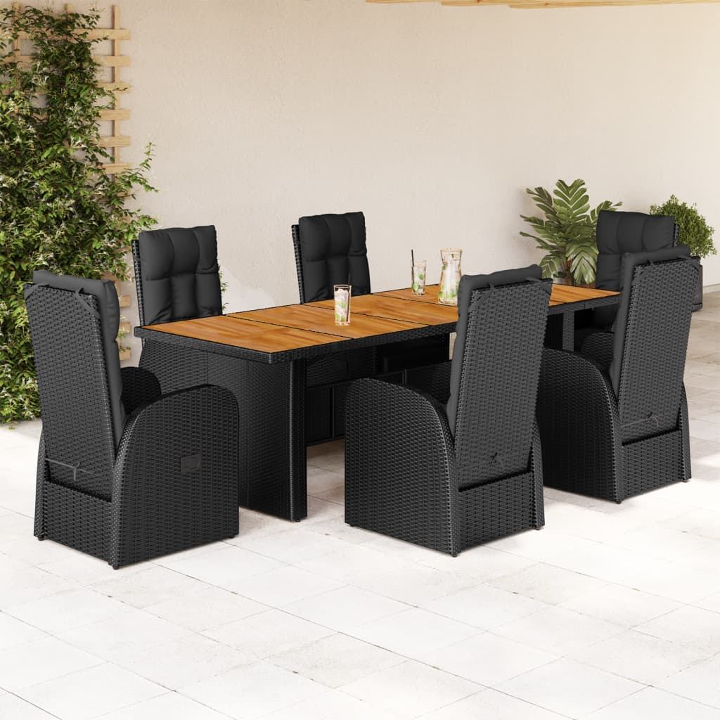 7-tlg. Garten-Essgruppe mit Kissen Schwarz Poly Rattan