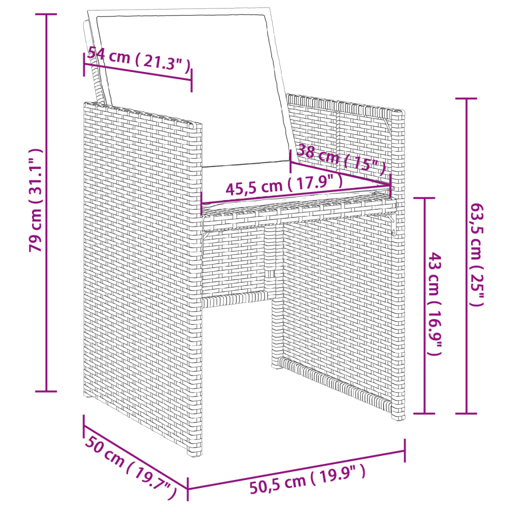 5-tlg. Garten-Essgruppe mit Kissen Grau Poly Rattan