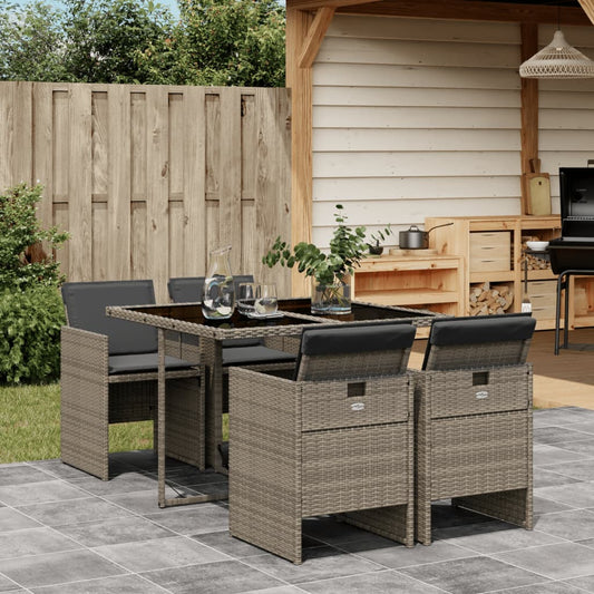 5-tlg. Garten-Essgruppe mit Kissen Grau Poly Rattan