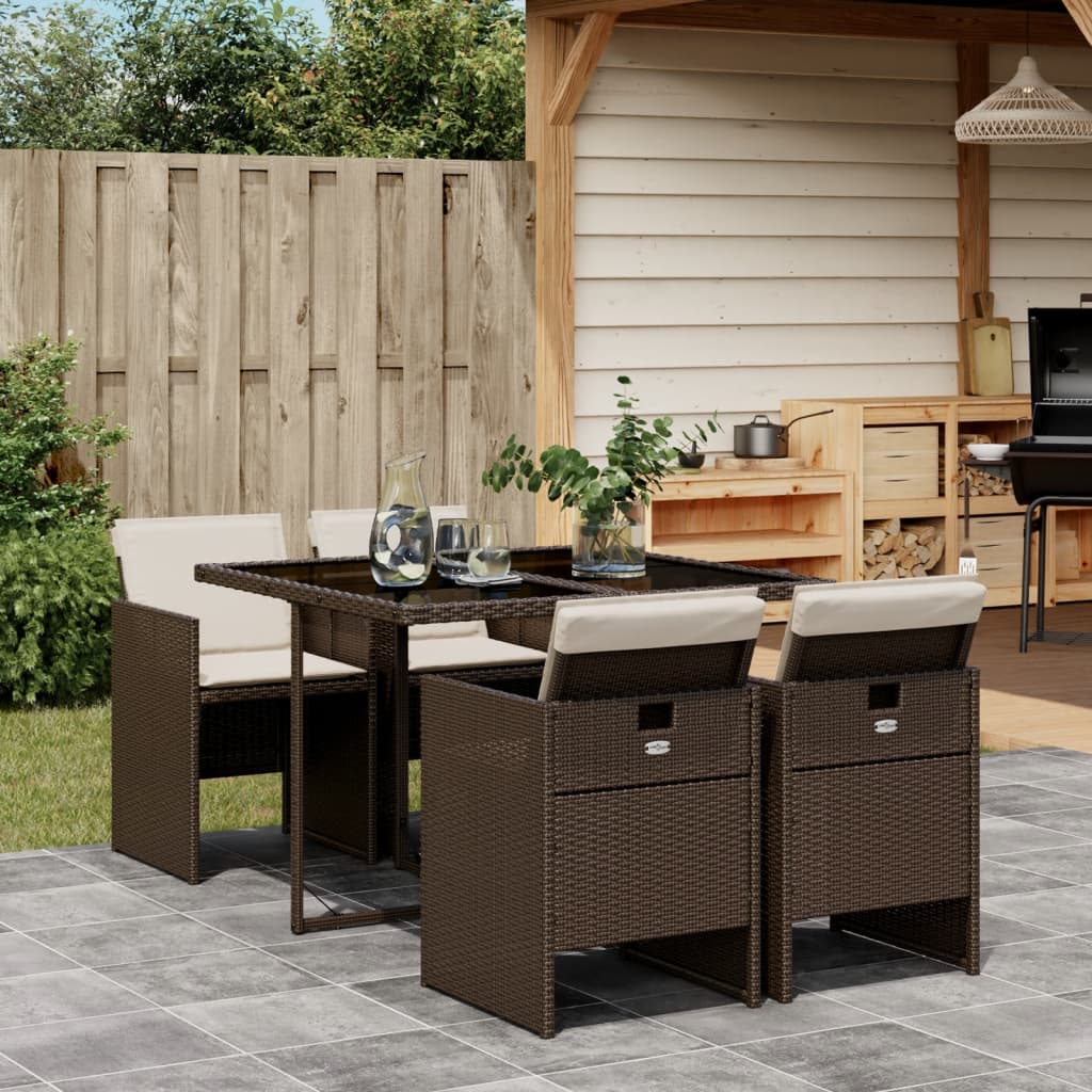 5-tlg. Garten-Essgruppe mit Kissen Braun Poly Rattan