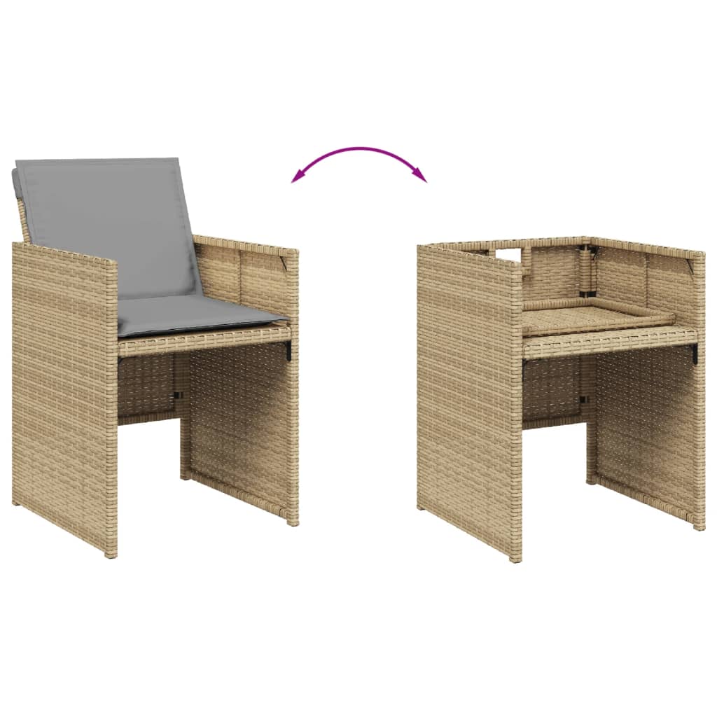 5-tlg. Garten-Essgruppe mit Kissen Beigemischung Poly Rattan