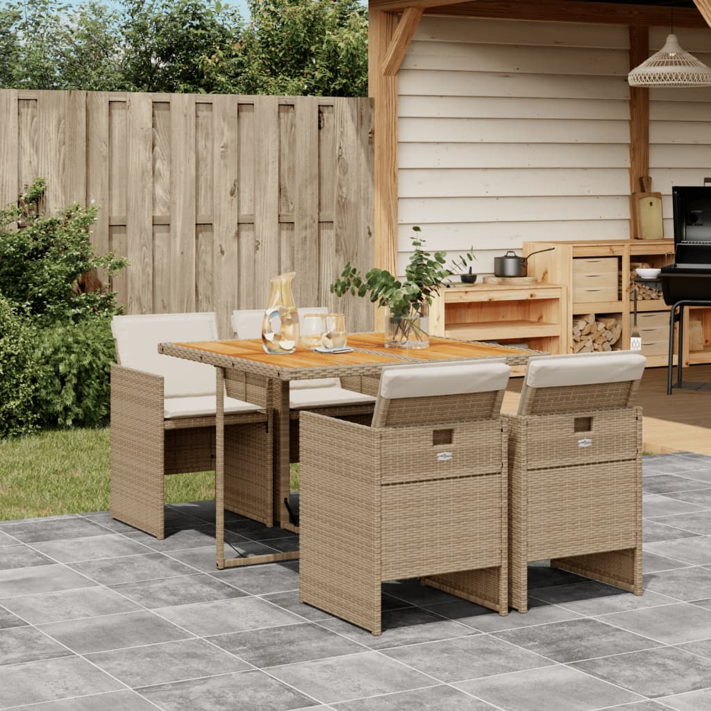 5-tlg. Garten-Essgruppe mit Kissen Beige Poly Rattan