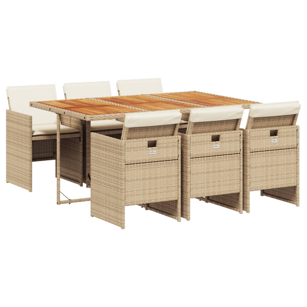 7-tlg. Garten-Essgruppe mit Kissen Beige Poly Rattan