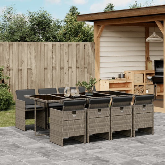 9-tlg. Garten-Essgruppe mit Kissen Grau Poly Rattan