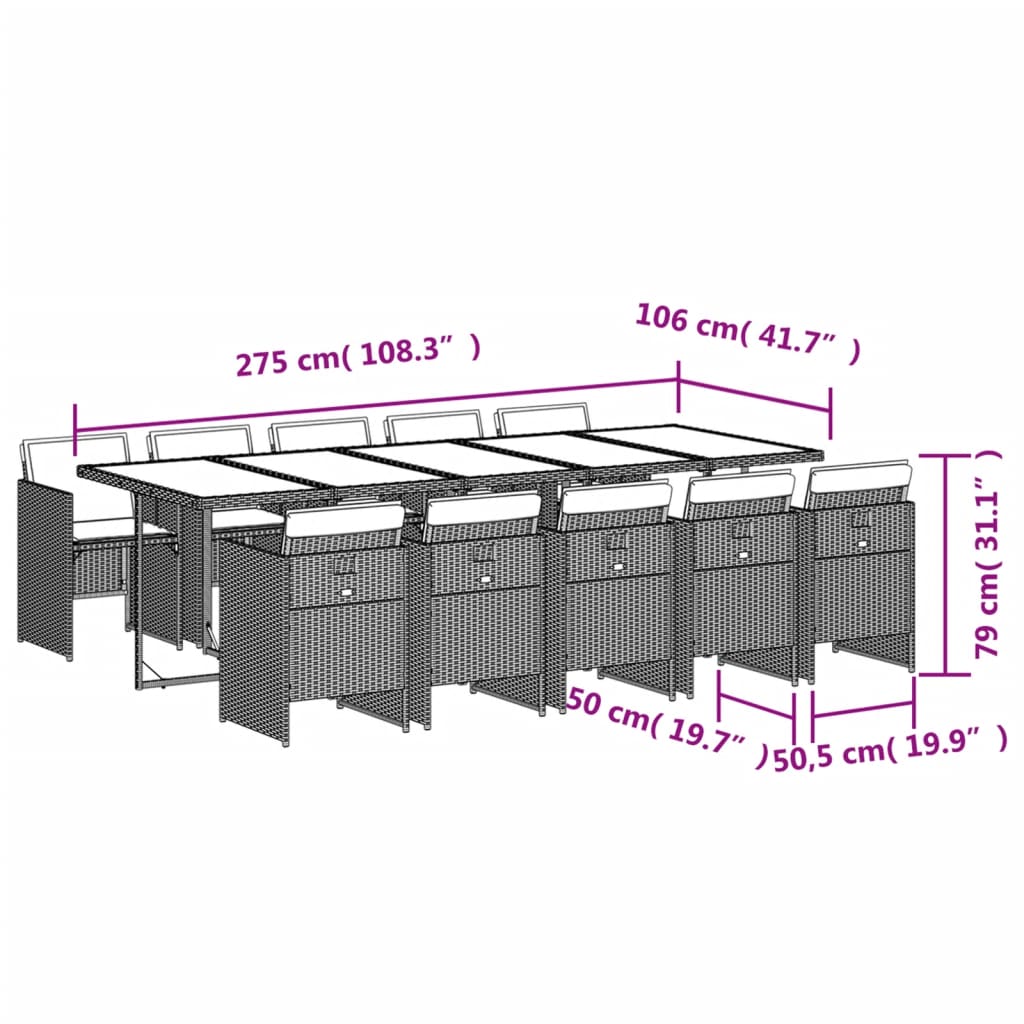 11-tlg. Garten-Essgruppe mit Kissen Braun Poly Rattan