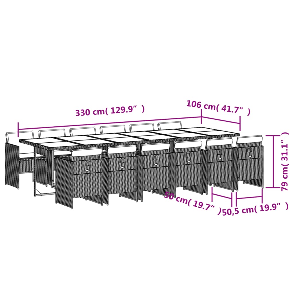 13-tlg. Garten-Essgruppe mit Kissen Schwarz Poly Rattan