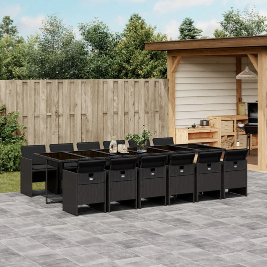 13-tlg. Garten-Essgruppe mit Kissen Schwarz Poly Rattan