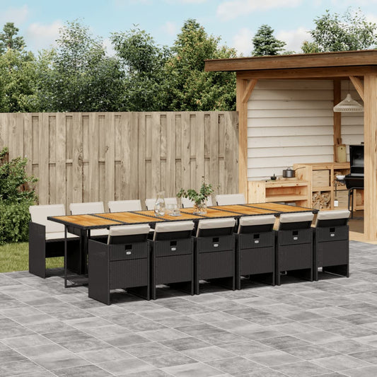 13-tlg. Garten-Essgruppe mit Kissen Schwarz Poly Rattan