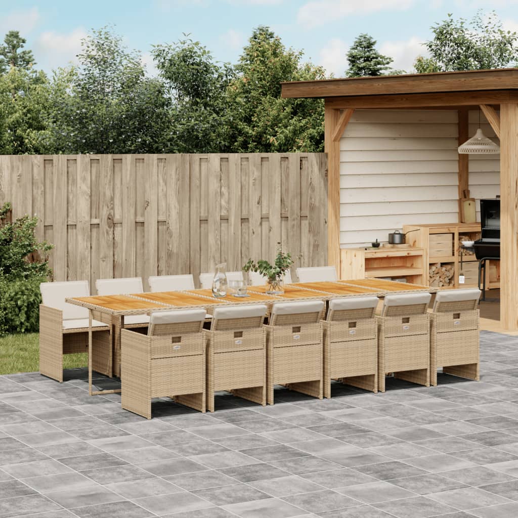 13-tlg. Garten-Essgruppe mit Kissen Beige Poly Rattan