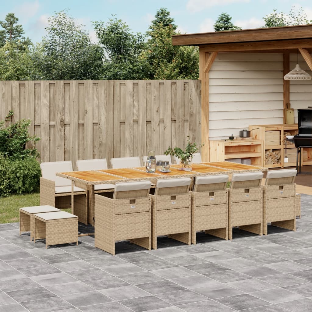 15-tlg. Garten-Essgruppe mit Kissen Beige Poly Rattan