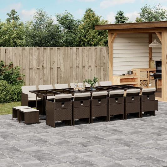 17-tlg. Garten-Essgruppe mit Kissen Braun Poly Rattan