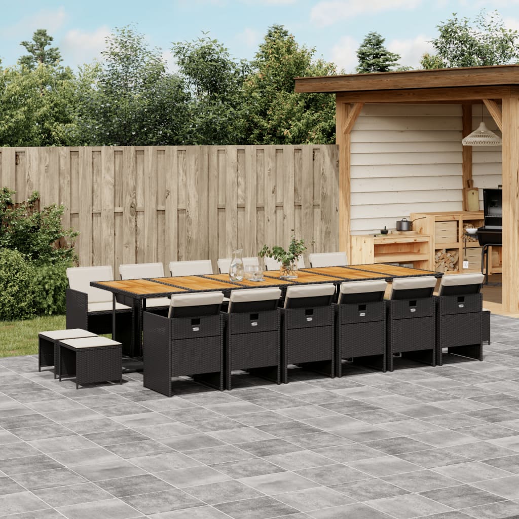 17-tlg. Garten-Essgruppe mit Kissen Schwarz Poly Rattan