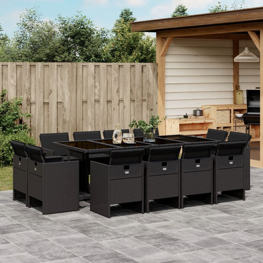 13-tlg. Garten-Essgruppe mit Kissen Schwarz Poly Rattan